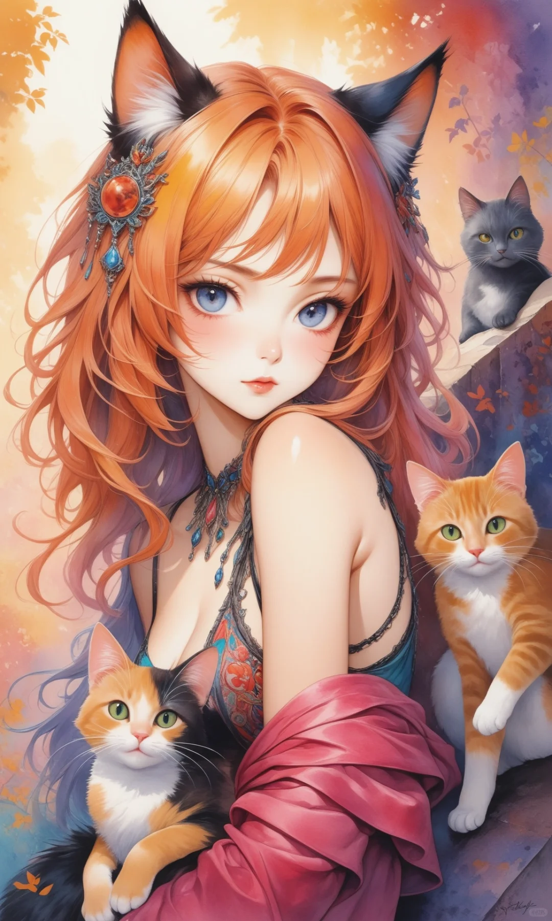 手机壁纸 | 水彩猫猫