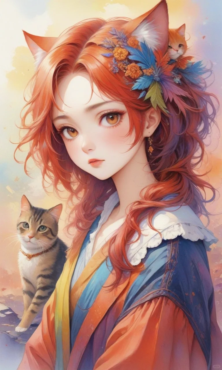 手机壁纸 | 水彩猫猫