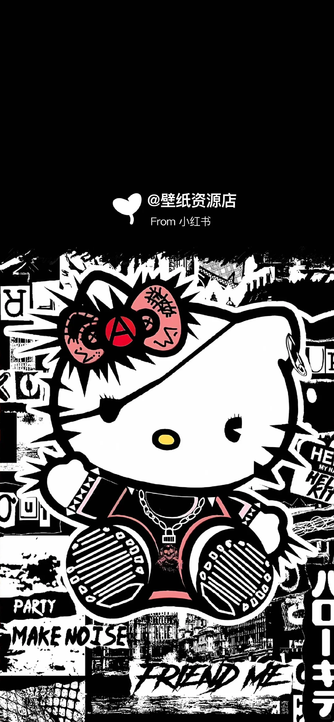 手机壁纸｜Hello Kitty黑衣摇滚