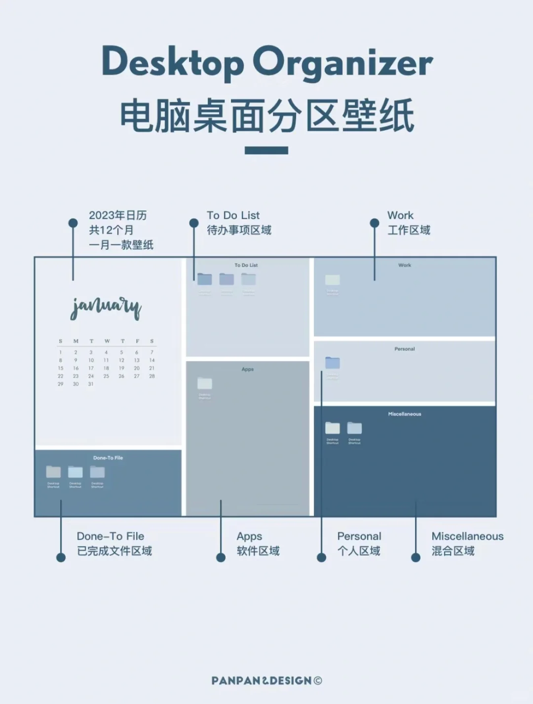 电脑分区壁纸?2024全年日历‼️干净海盐蓝?