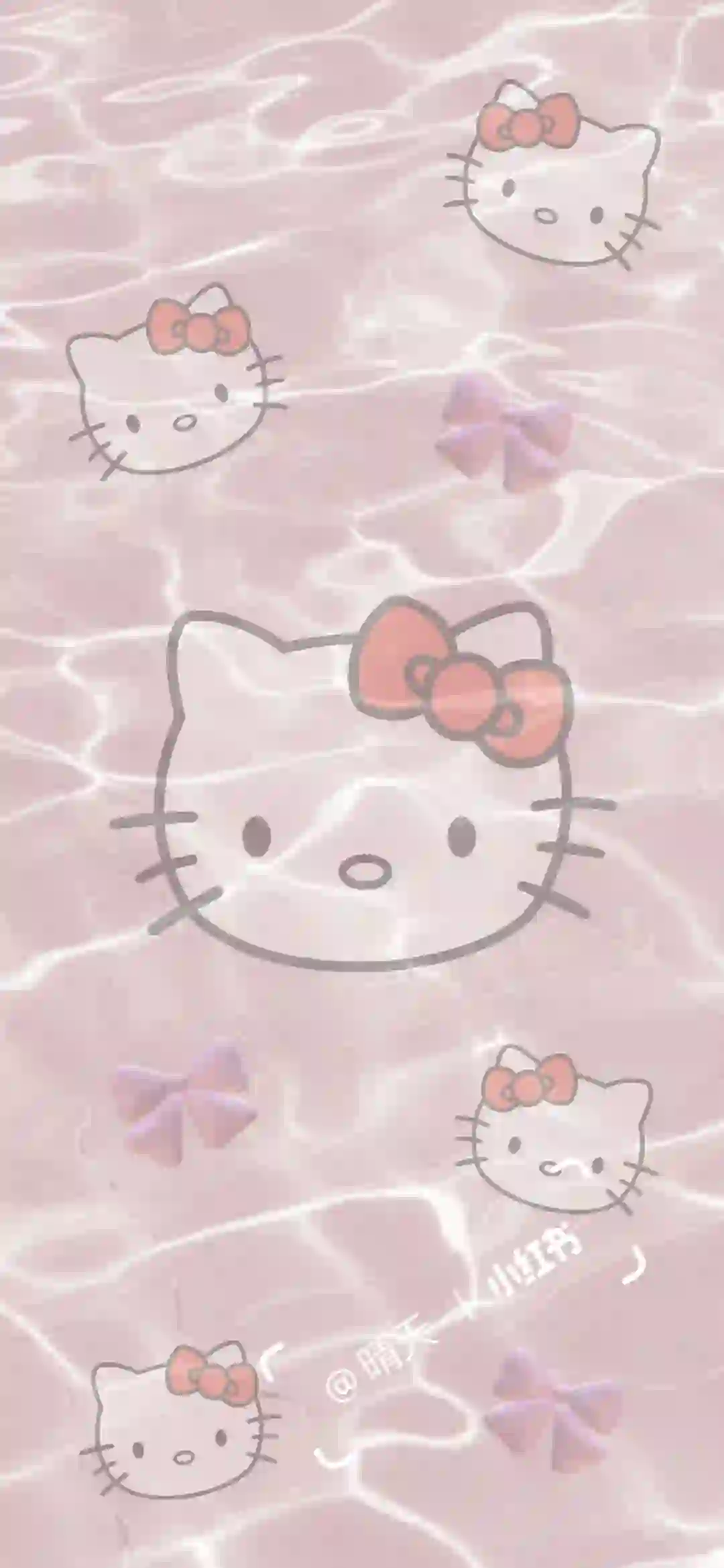 粉色水波纹hello kitty卡通壁纸?|手机