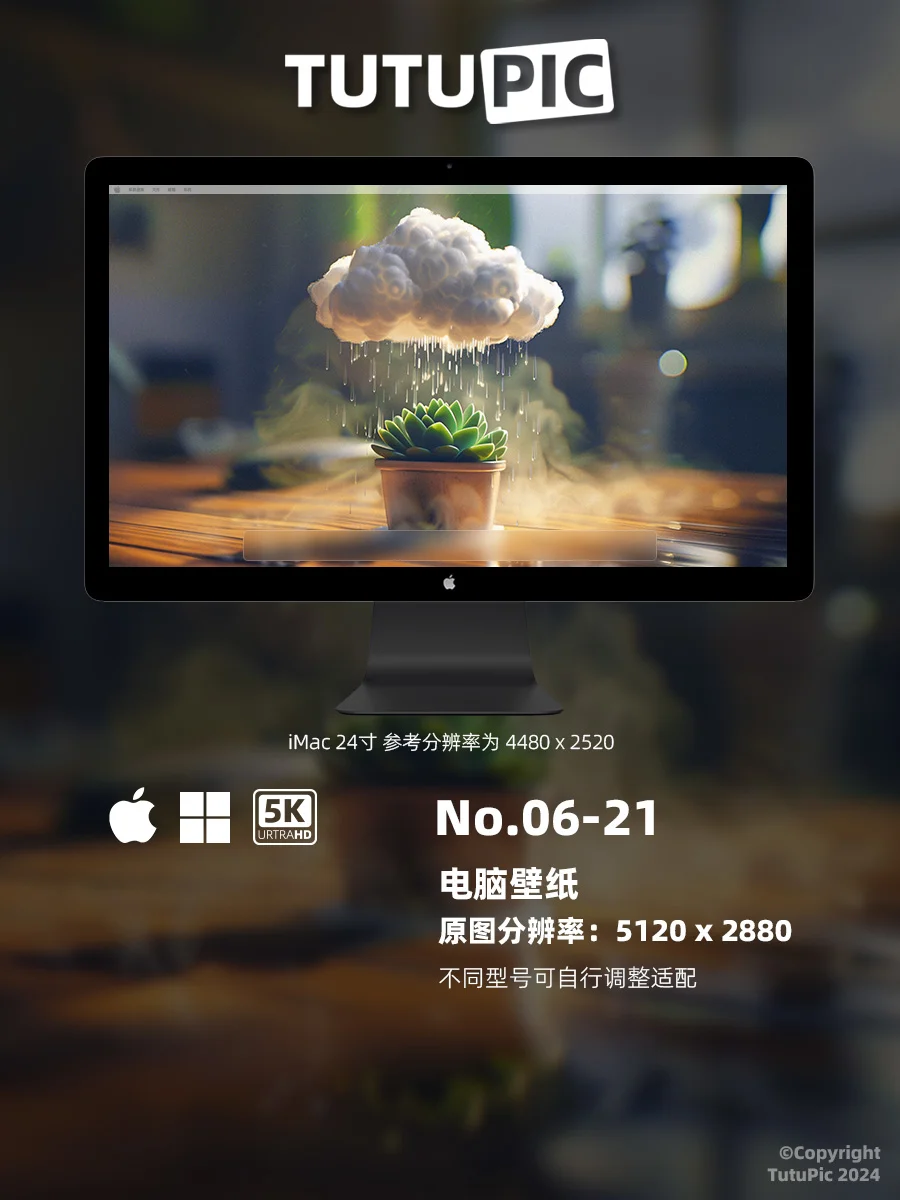 TutuPic 高清壁纸 | 桌上一朵云来浇浇水