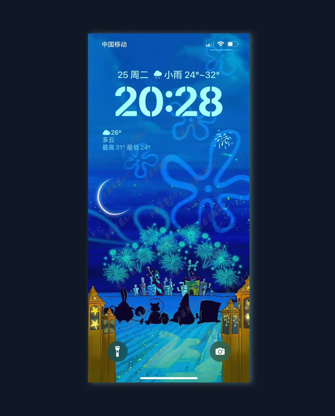 比奇堡的夏夜烟火 海绵宝宝 手机壁纸 ||世