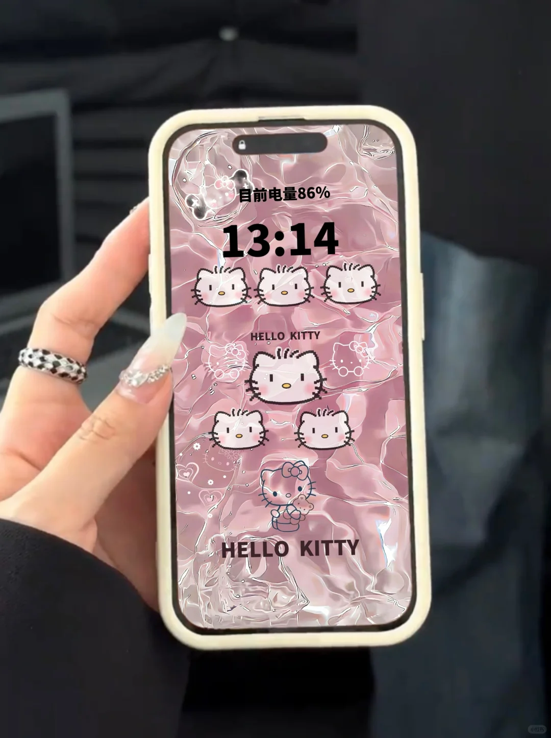 粉色浪漫水波纹 Hello kitty猫卡通壁纸