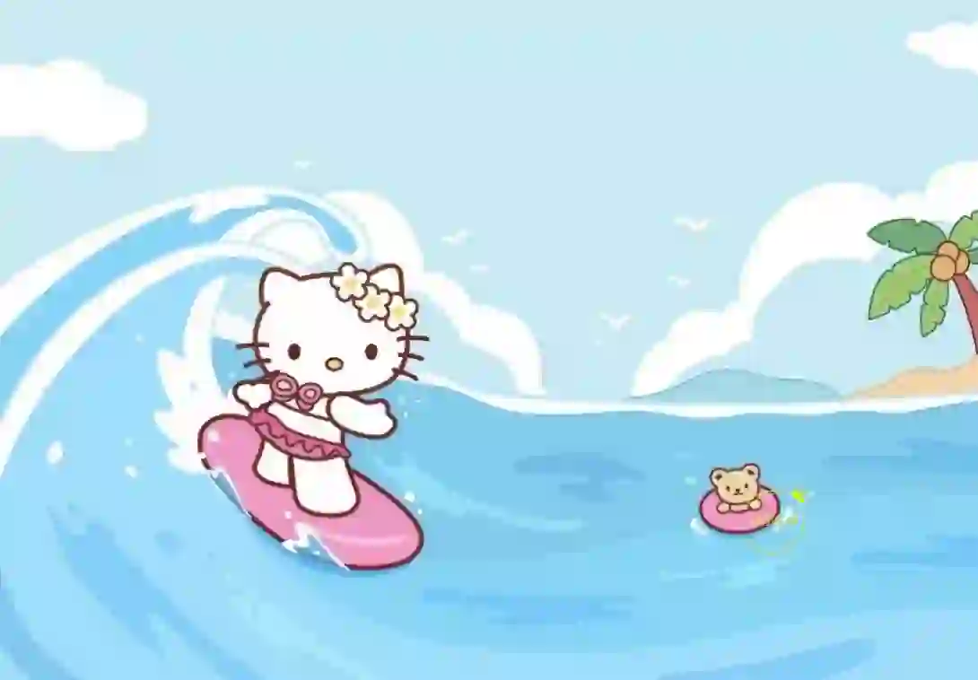 平板壁纸|冲浪kitty|INS风卡通壁纸