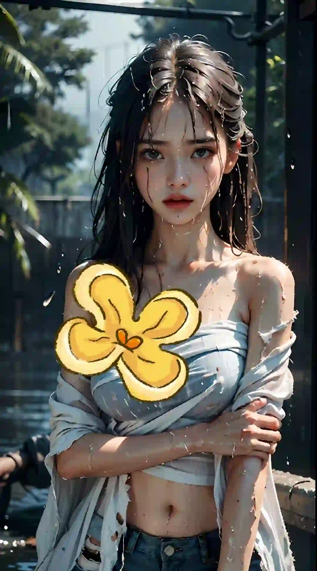 在雨中～唯美无助的女孩 | Ai 绘画作品