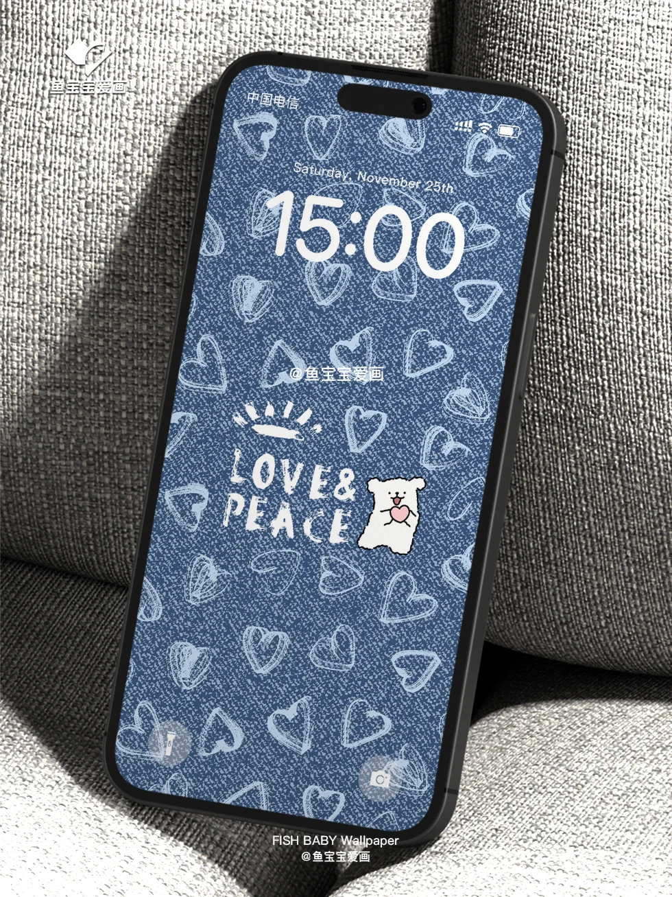 61 线条小狗 love&peace 牛仔印花手机壁纸