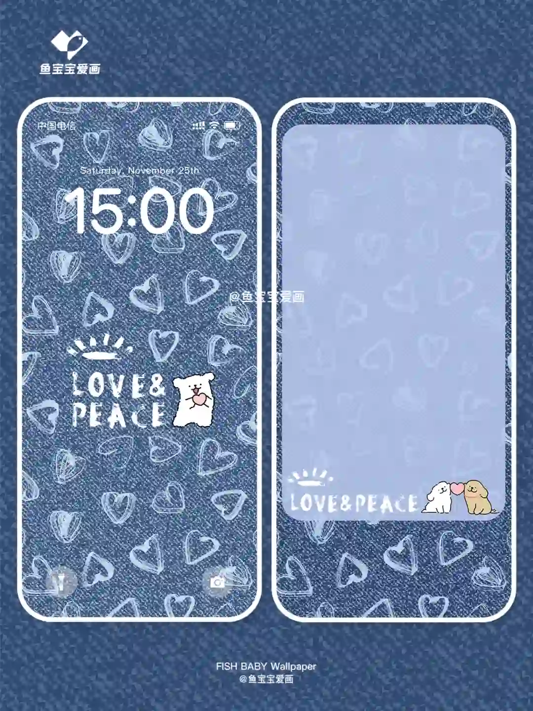 61 线条小狗 love&peace 牛仔印花手机壁纸