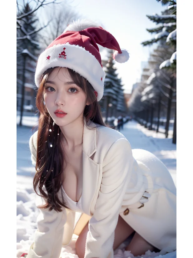 游泳池美女写实，雪地，泳池