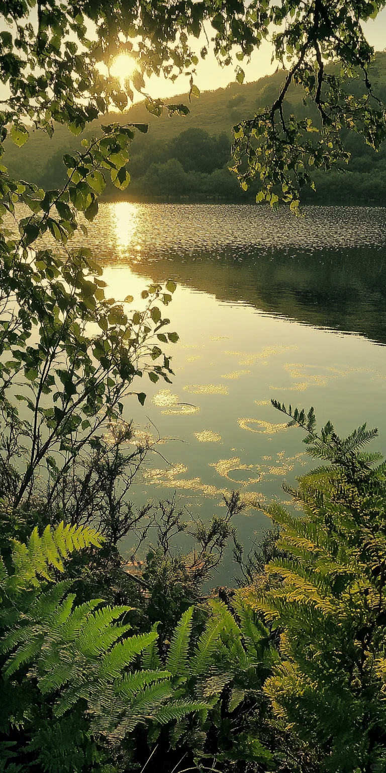 阳光剪影下的静谧湖景——完美手机壁纸