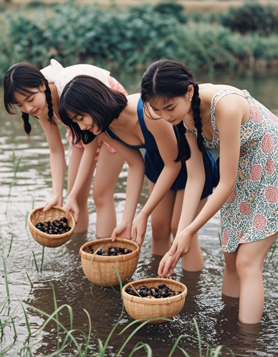 田螺姑娘洗田螺，今晚炒盆清嗦螺