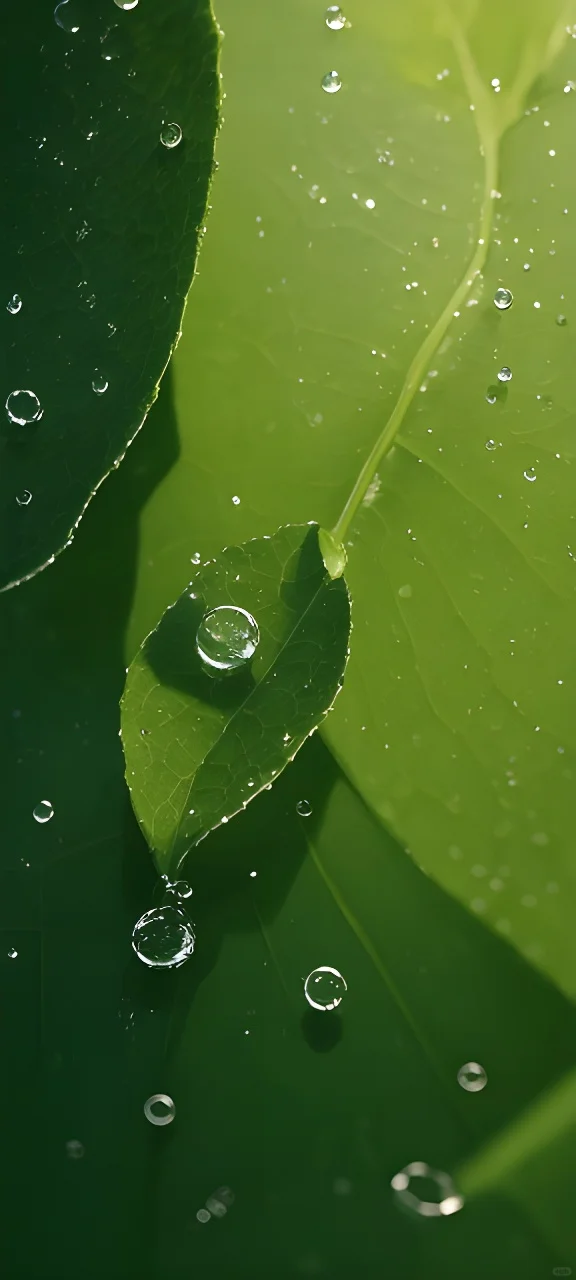 叶子和露珠打造生机盎然氛围的清新自然壁纸