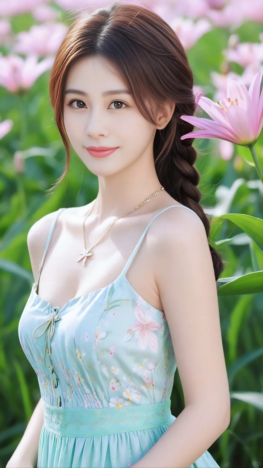 绿裙摇曳，花海如梦