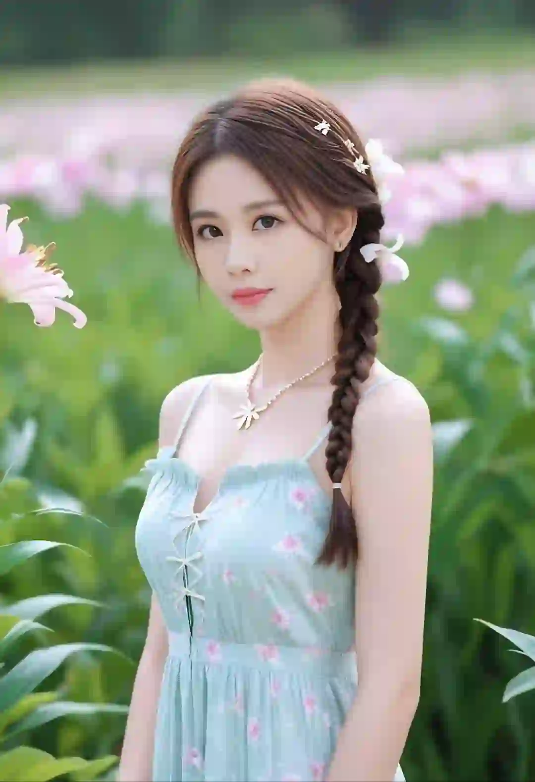 绿裙摇曳，花海如梦