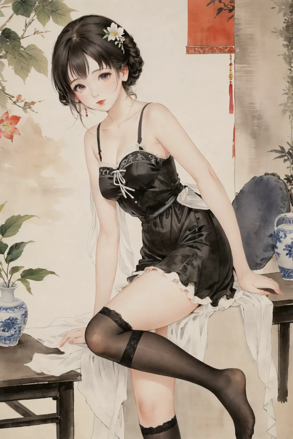 ? 神秘古风女子，黑丝诱惑 ?