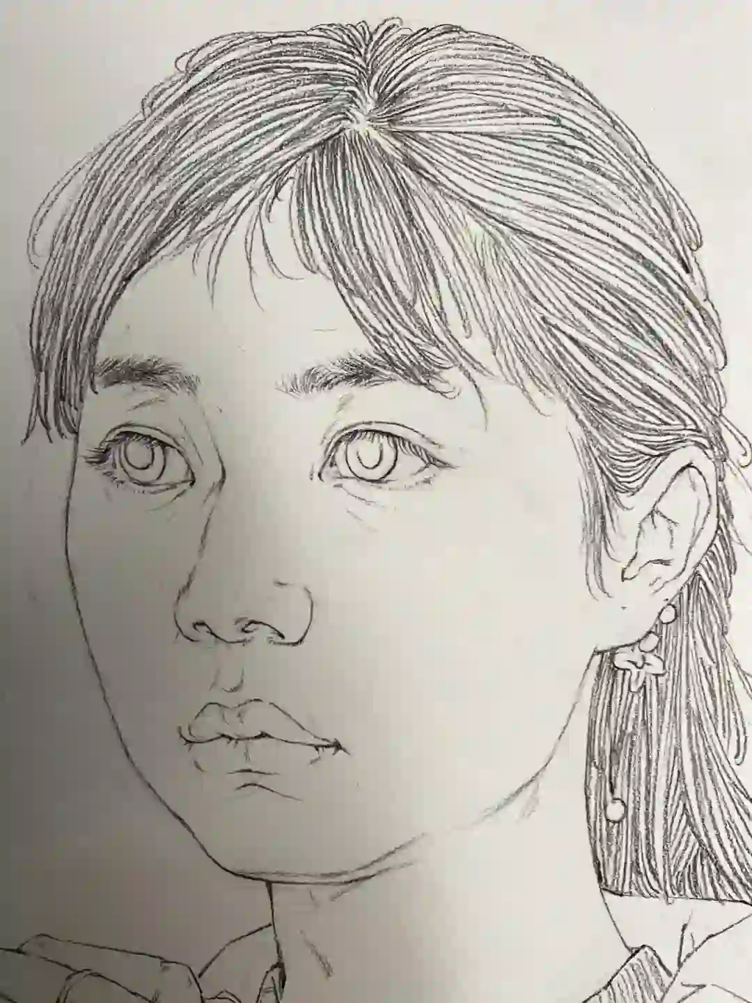 女孩线性素描画像