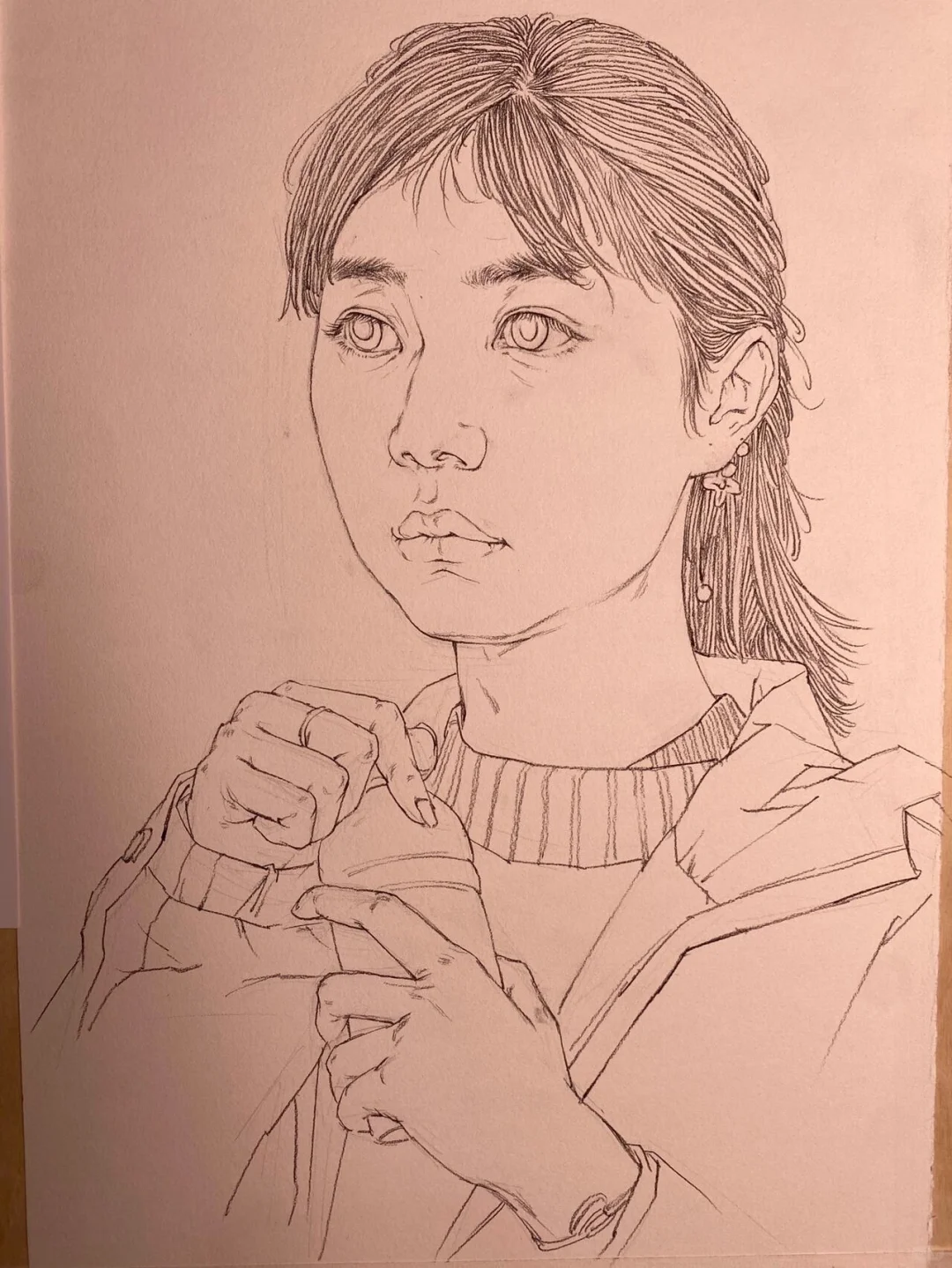 女孩线性素描画像