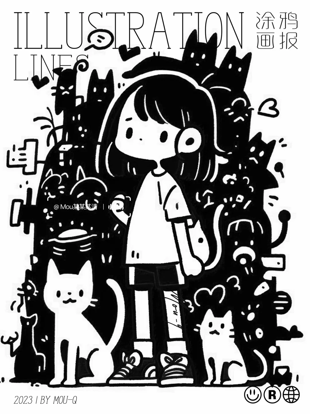 黑白涂鸦✐绘画｜探寻小女孩与猫的故事?