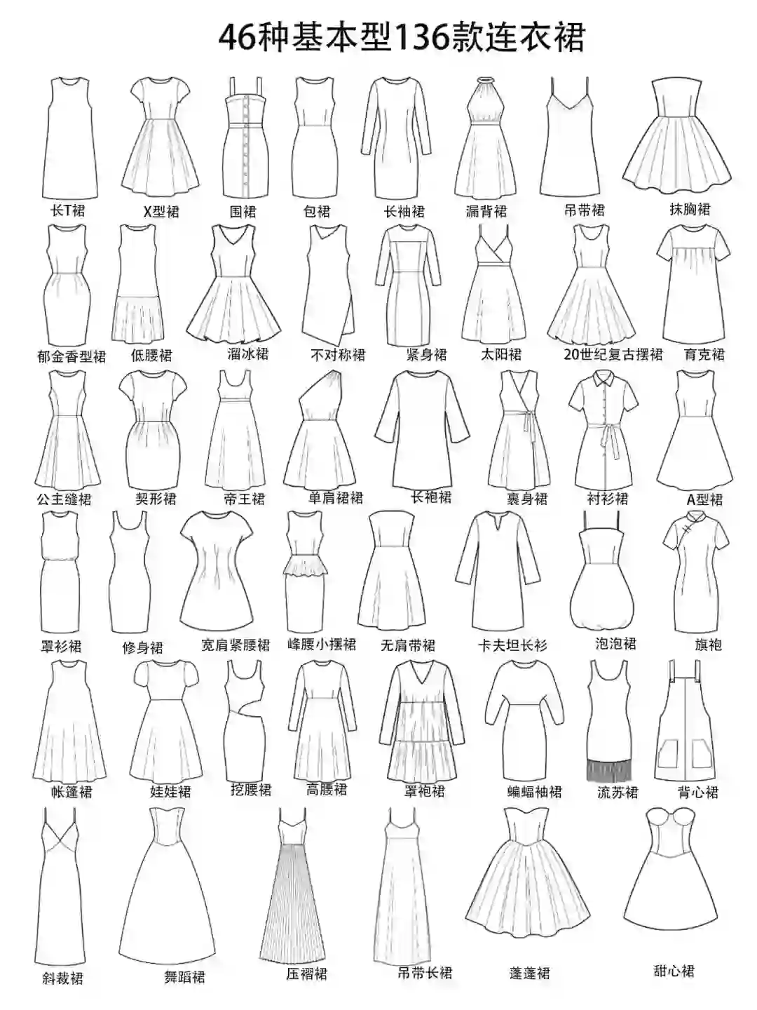手绘46种基本型连衣裙共136款?太干了鸭