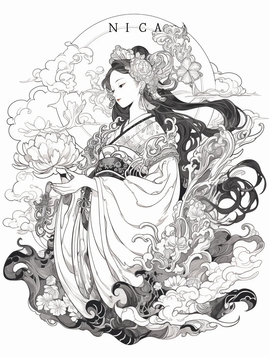 婀娜多姿的琴女｜黑白人物插画线稿练习