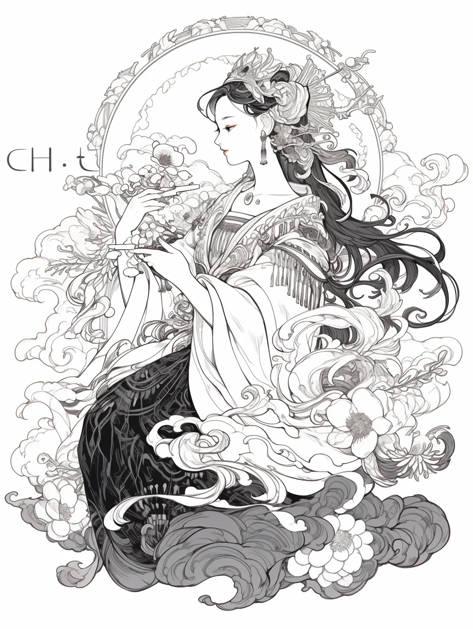 婀娜多姿的琴女｜黑白人物插画线稿练习