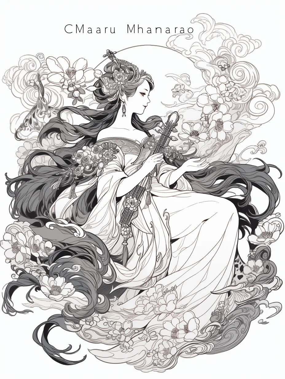 婀娜多姿的琴女｜黑白人物插画线稿练习