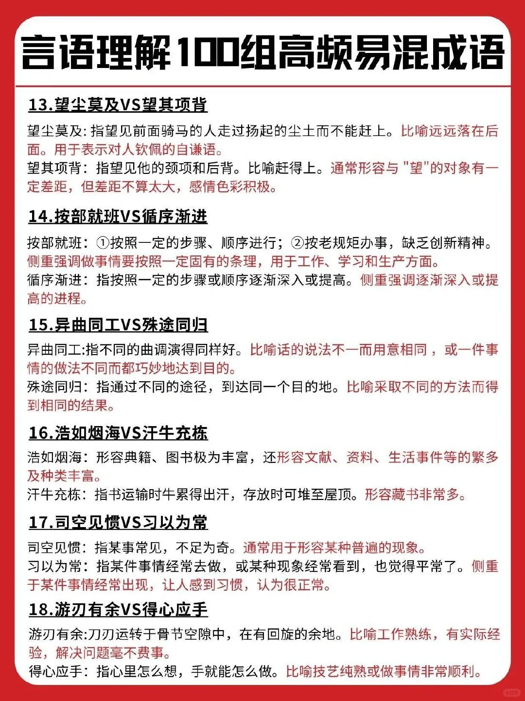 言语理解100组高频易混成语辨析