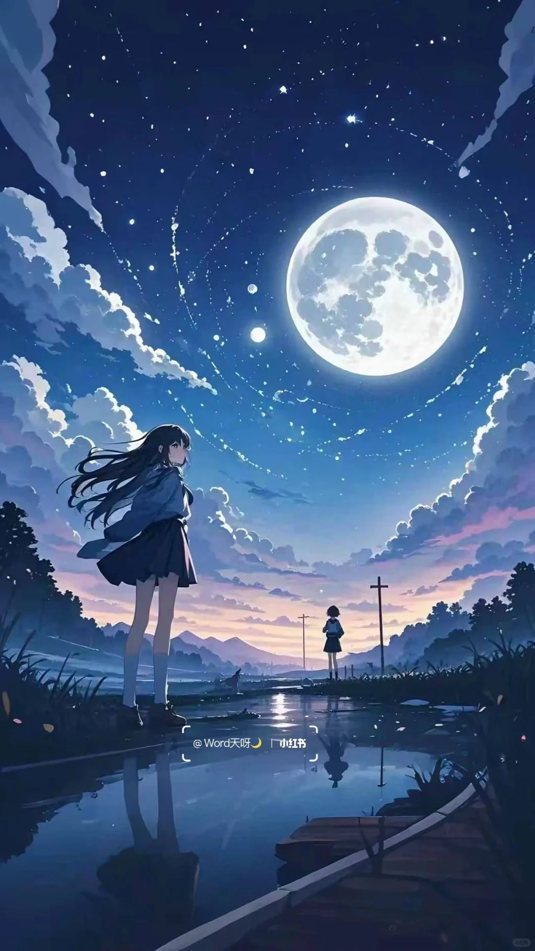 唯美星空动漫壁纸✨夜空下的美少女