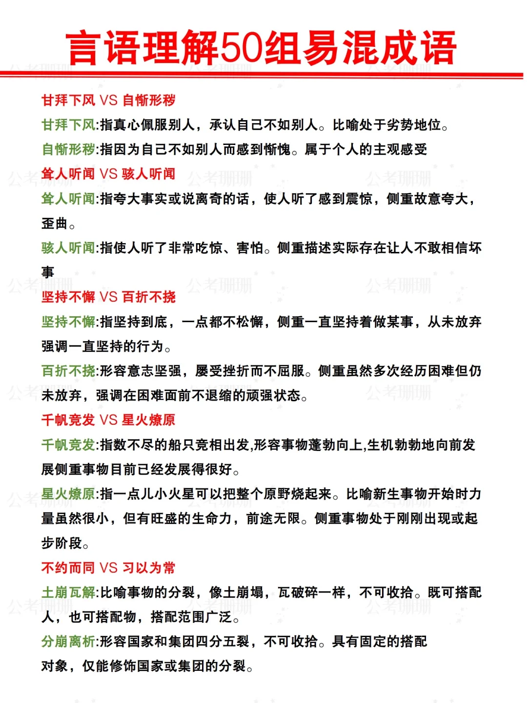 绝了❗️总结的言语理解50组易混成语来了！