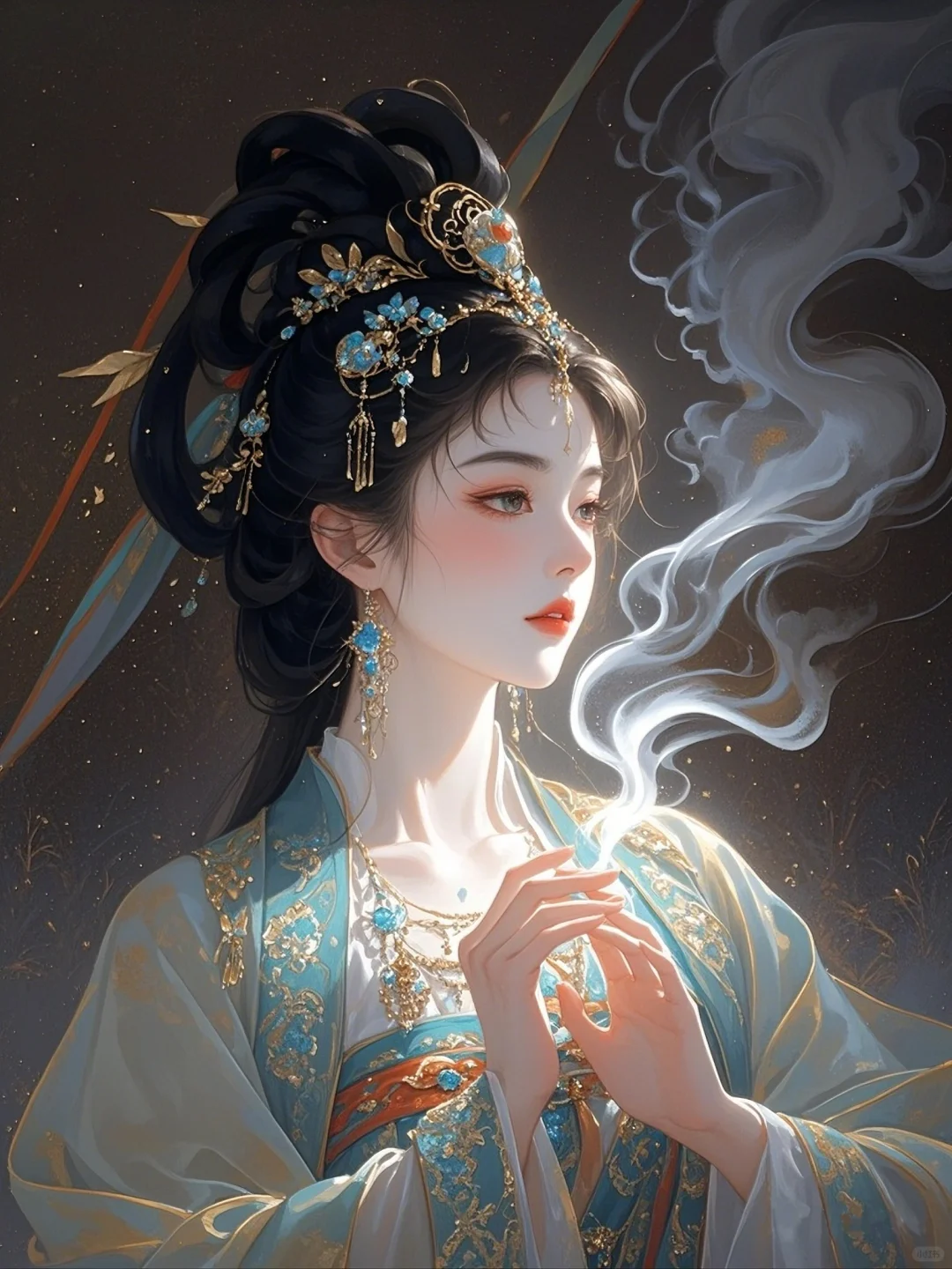 唯美水墨风古风汉服美人插图画高清手机壁纸