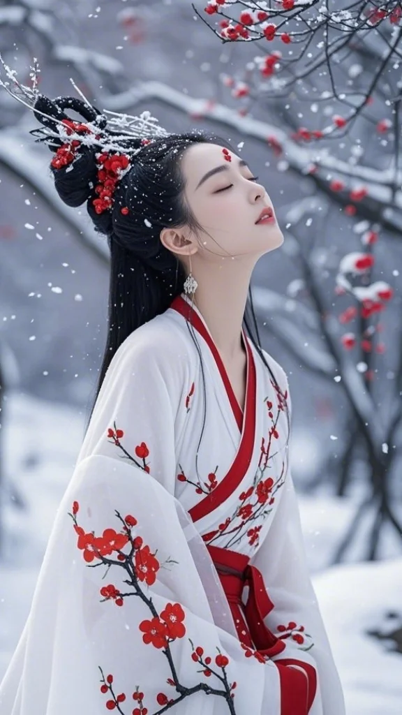 美人图鉴丨红梅映雪，她真的美到我心里了