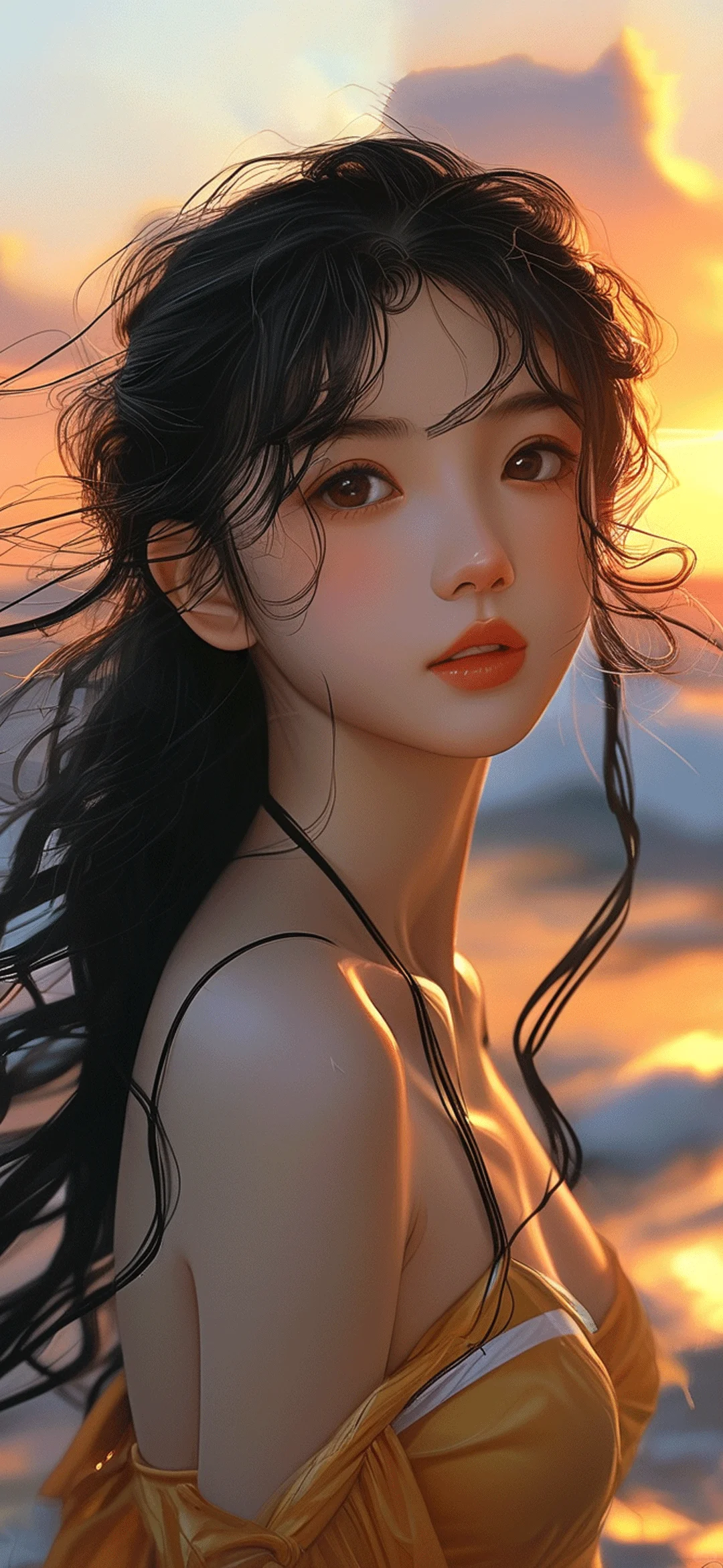 AI绘画 海边落日少女