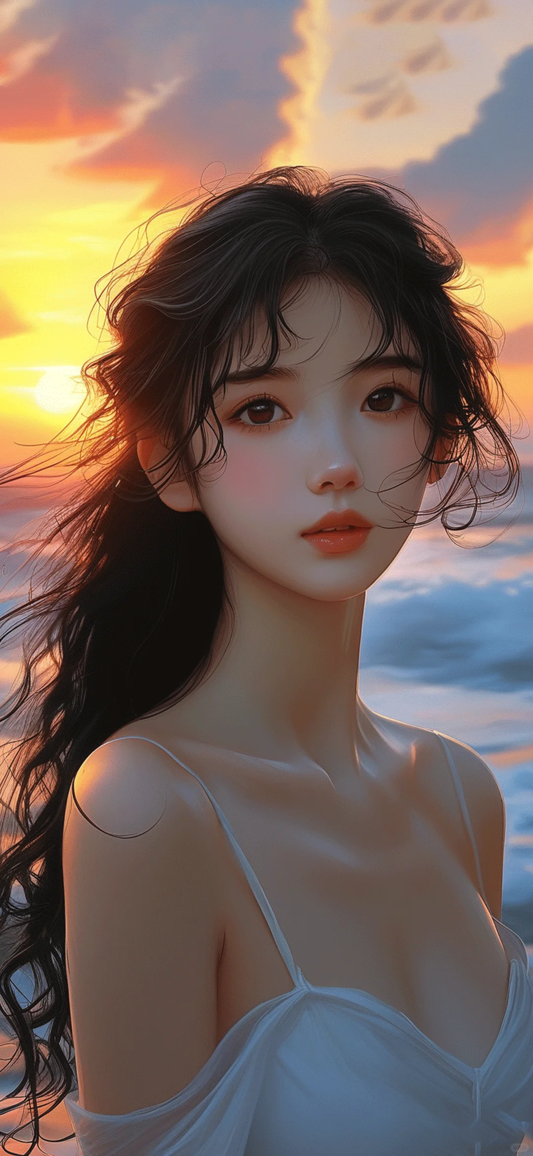 AI绘画 海边落日少女