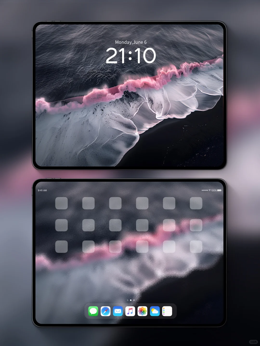 手机&ipad壁纸｜高级氛围感壁纸｜黑滩粉浪