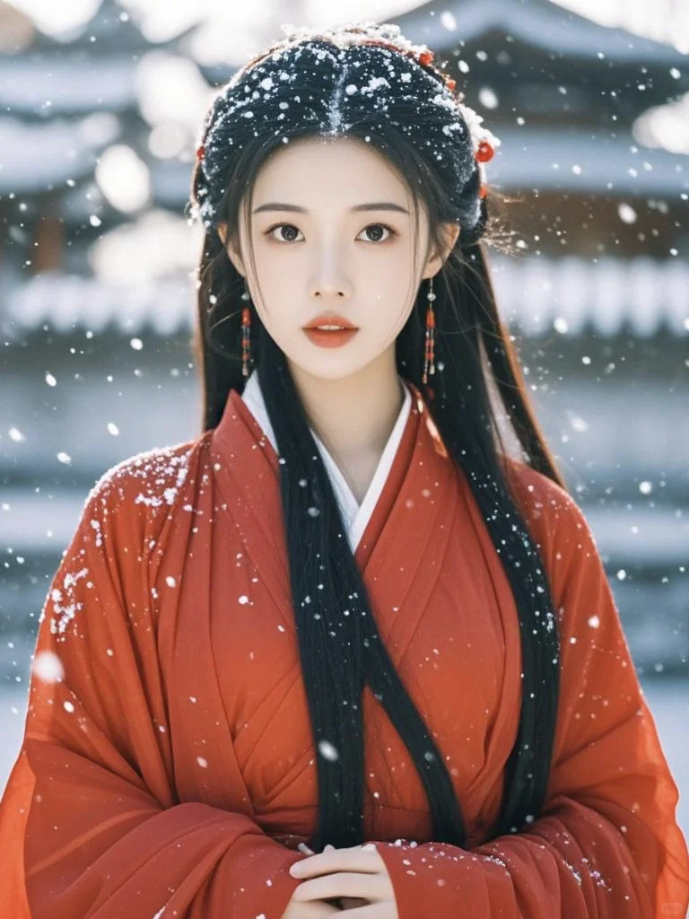 美女壁纸︳红衣映雪飘，险资落琼瑶?