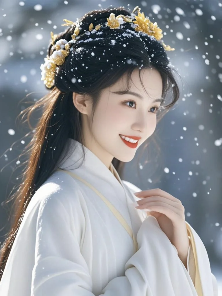 美女壁纸︳雪落琼花，古风佳人入画?