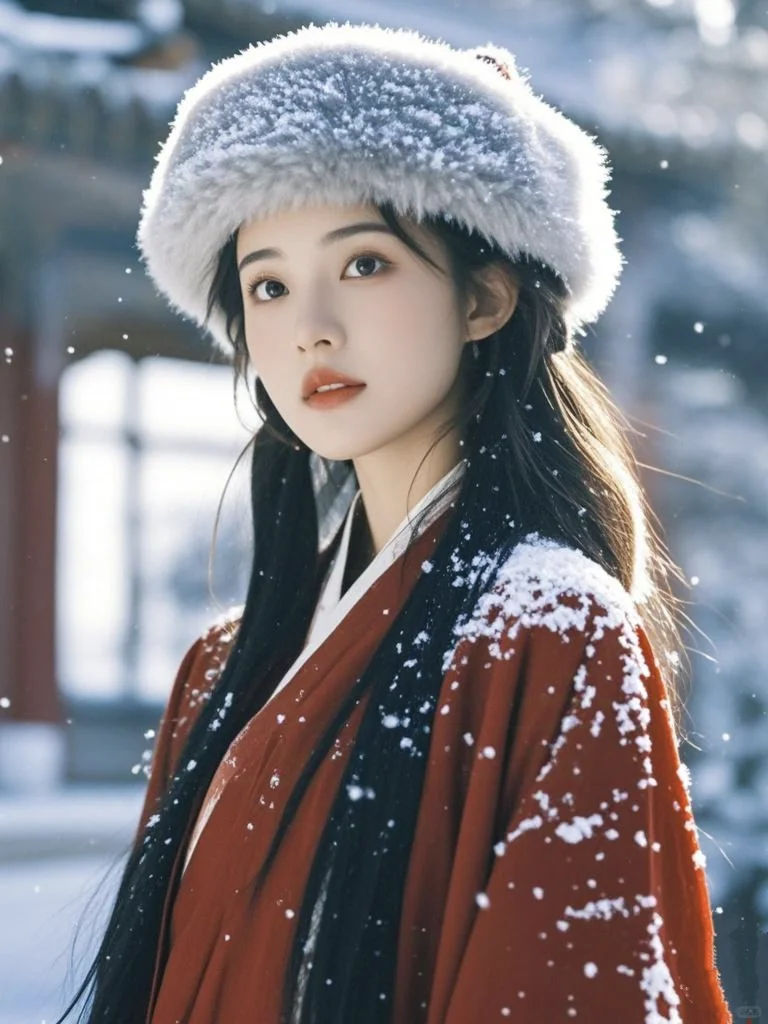 美女壁纸︳红衣映雪飘，险资落琼瑶?