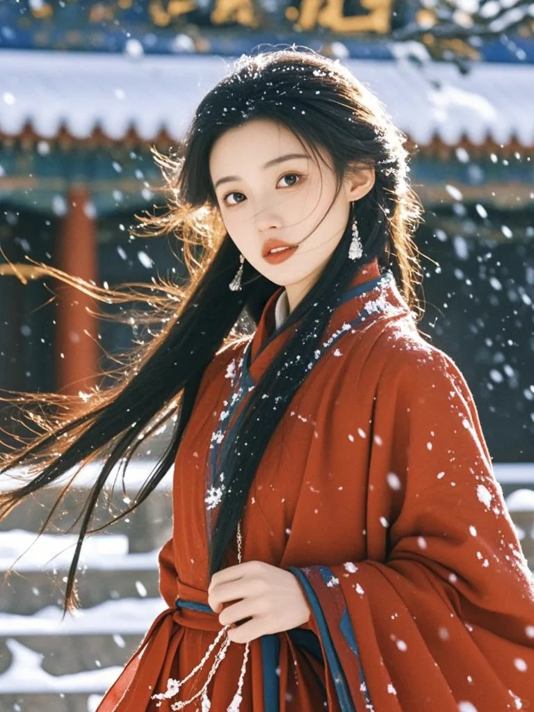 美女壁纸︳红衣映雪飘，险资落琼瑶?