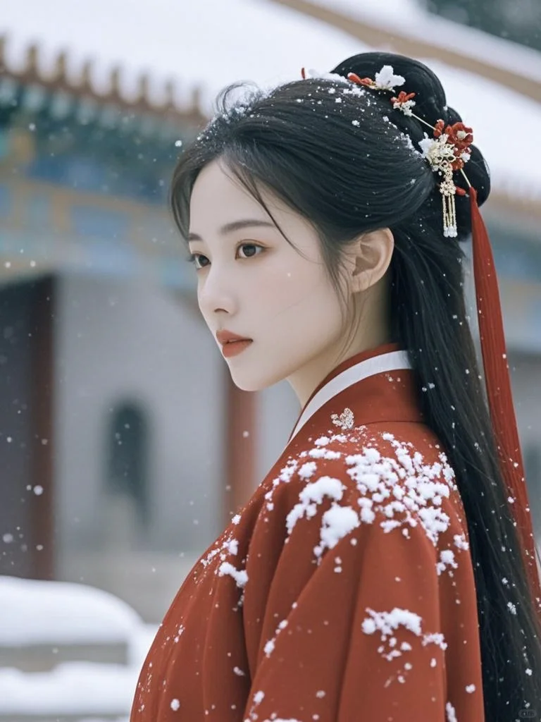 美女壁纸︳红衣映雪飘，险资落琼瑶?