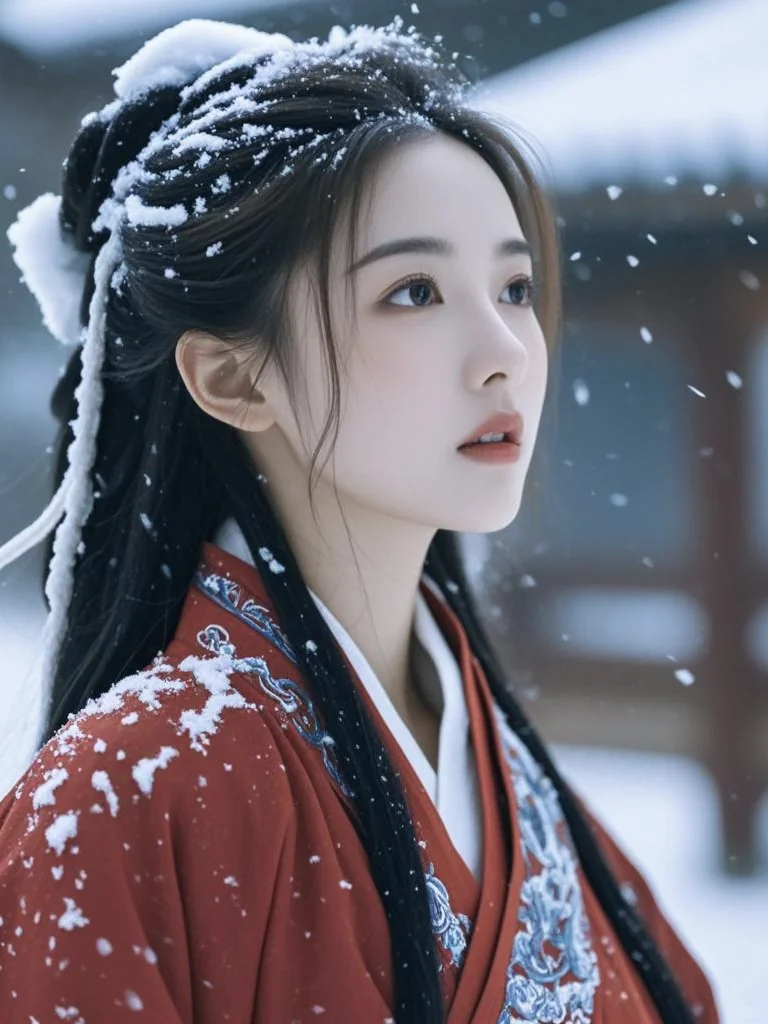 美女壁纸︳红衣映雪飘，险资落琼瑶?