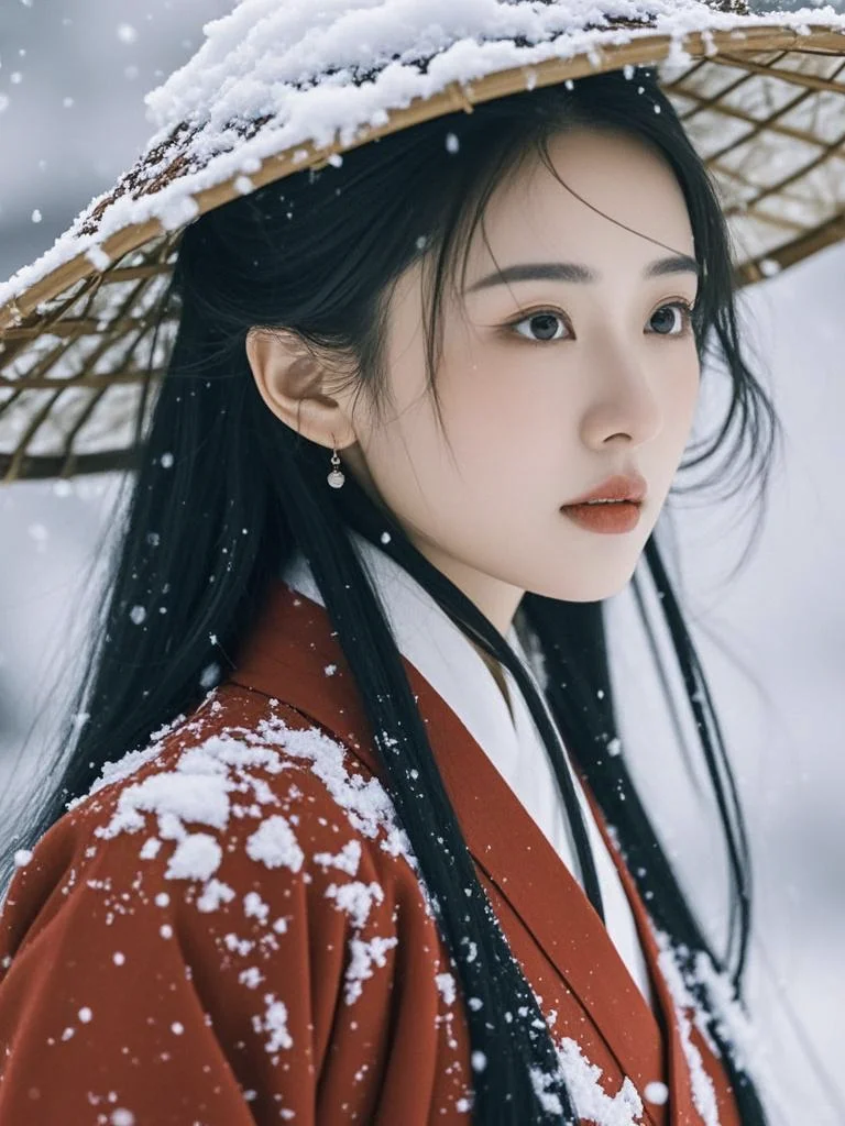 美女壁纸︳红衣映雪飘，险资落琼瑶?