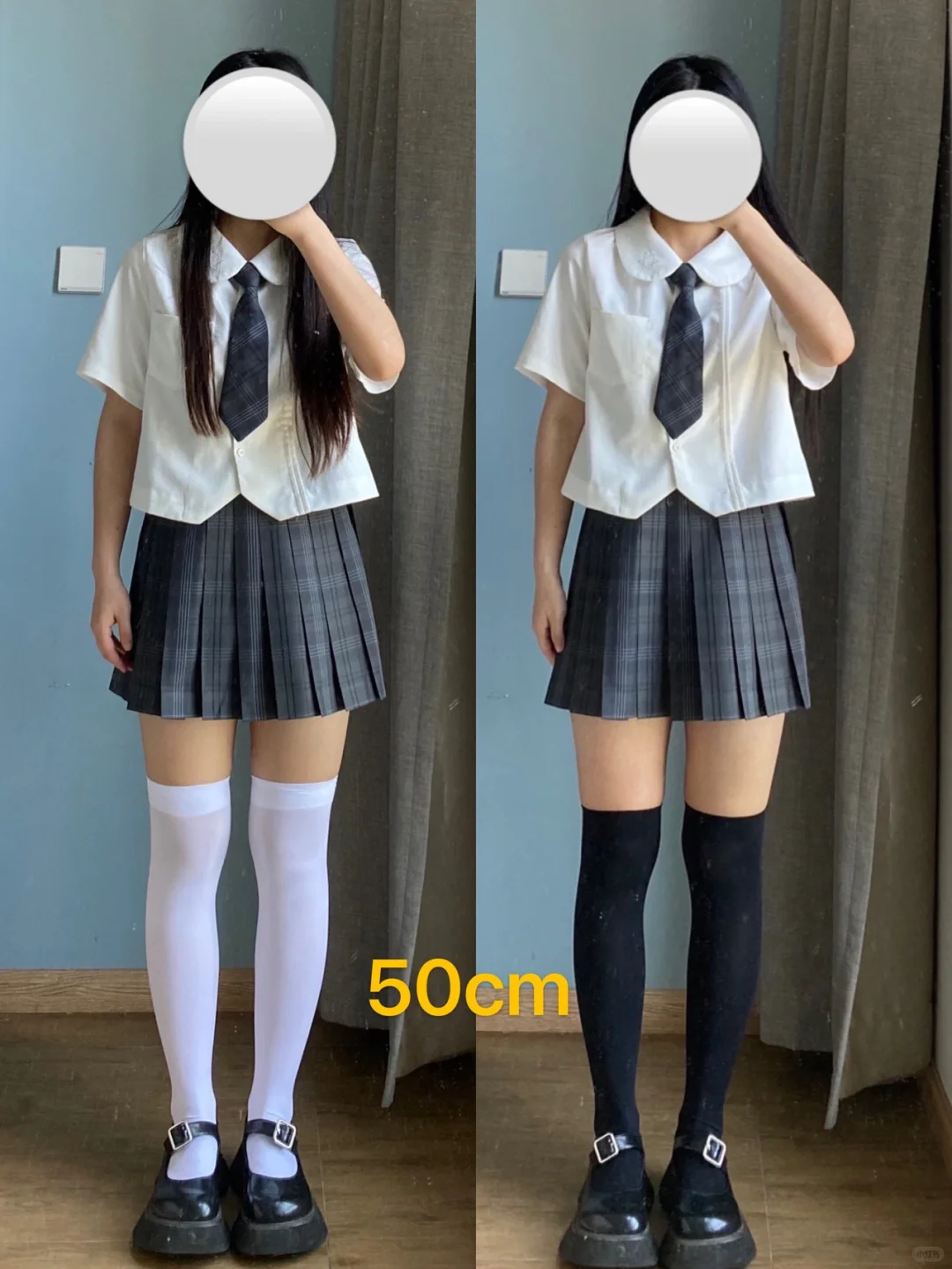 158微胖梨形身材/肌肉腿JK制服袜长显瘦对比