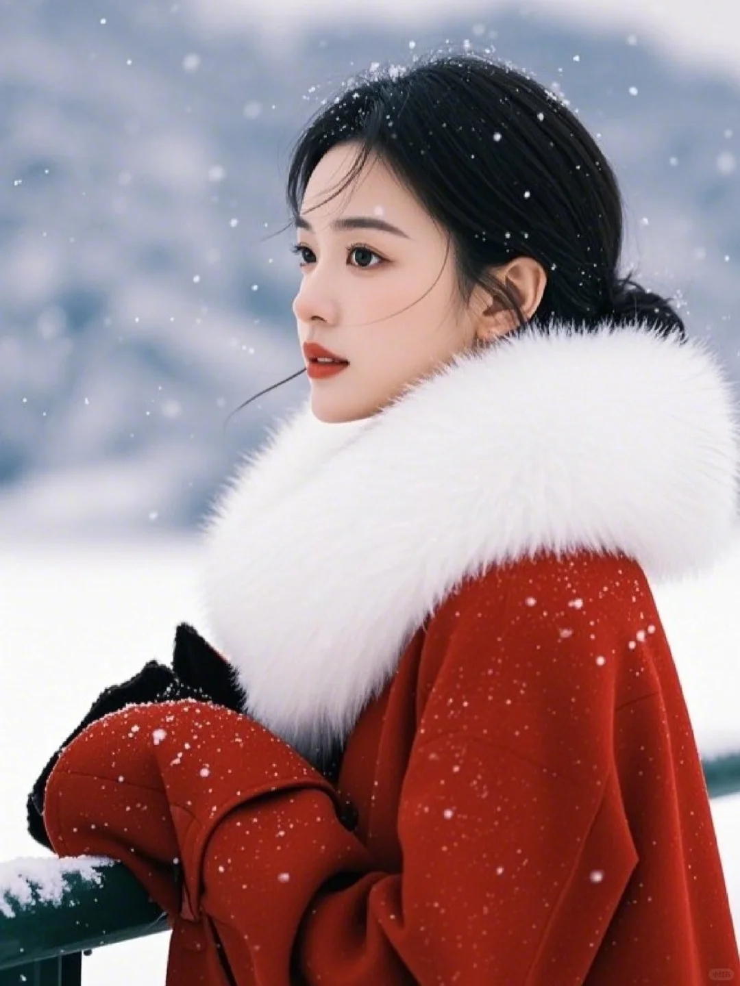 雪地里的氛围感美女