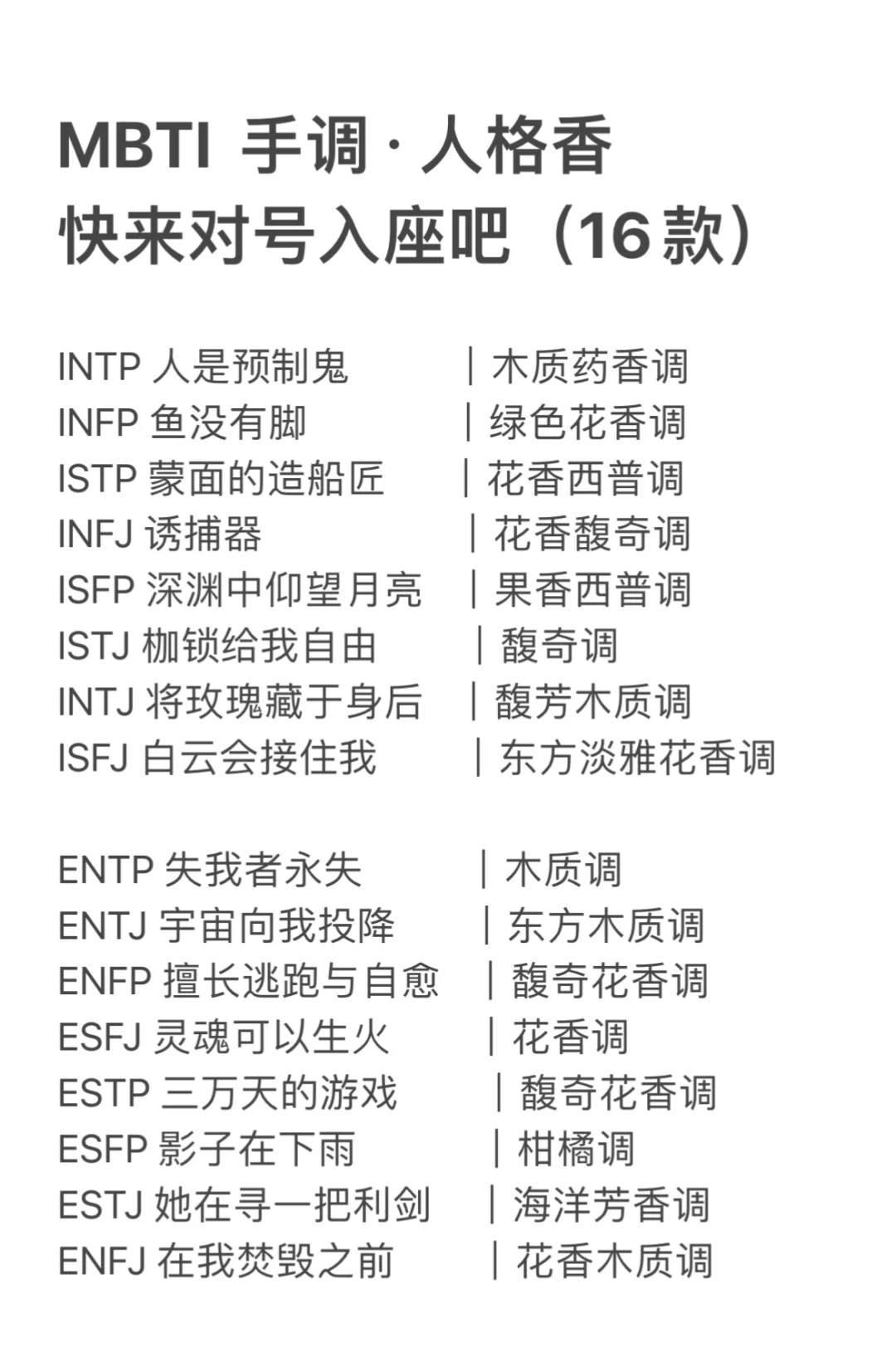 16款mbti人格香全部调配完成✅