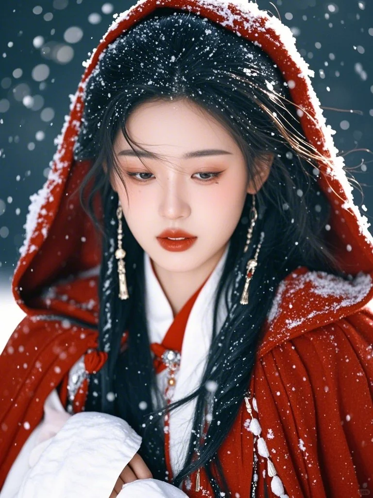 女生头像|论美女与红色斗篷与雪景的适配度