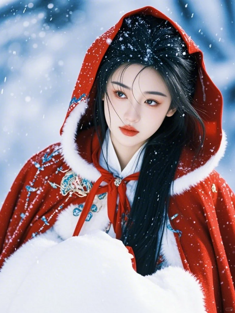 女生头像|论美女与红色斗篷与雪景的适配度