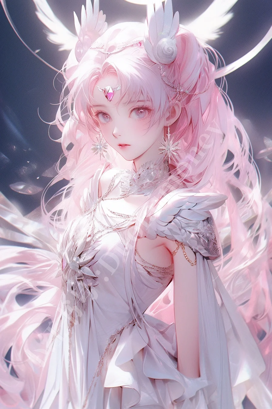 优美插画神域天使翅膀小小兔美少女同人图