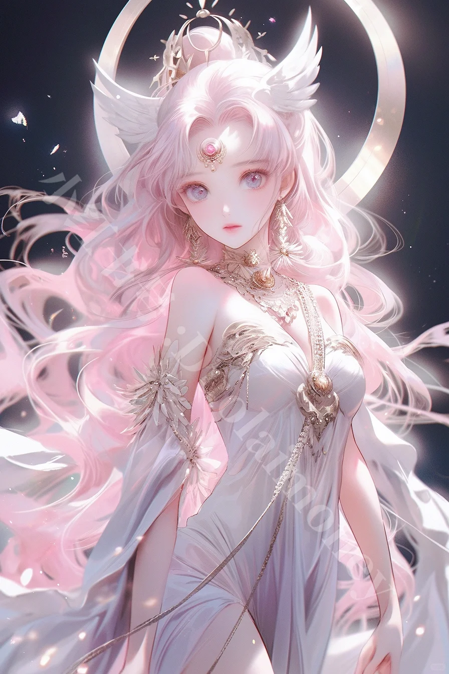 优美插画神域天使翅膀小小兔美少女同人图