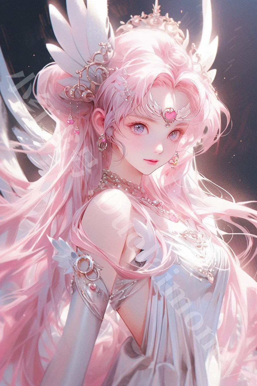 优美插画神域天使翅膀小小兔美少女同人图