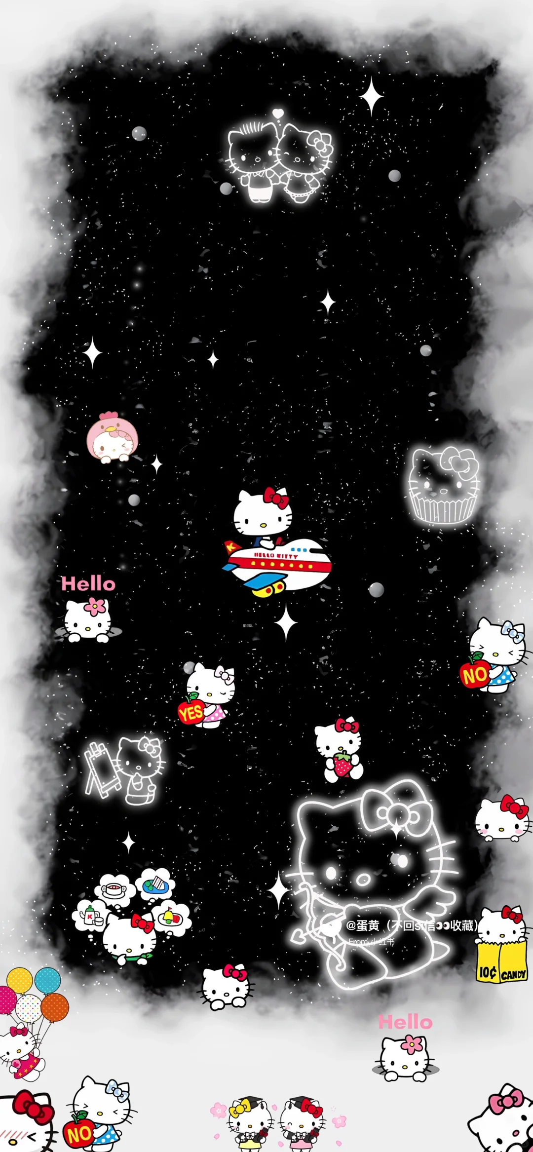 手机壁纸||黑夜星空中Hello Kitty